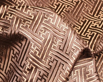 Brocaded Silk Fabric Textile Brocade Geometrical Viking Reenactment historical 1 m / 74 cms Bizantine Medieval BROWN