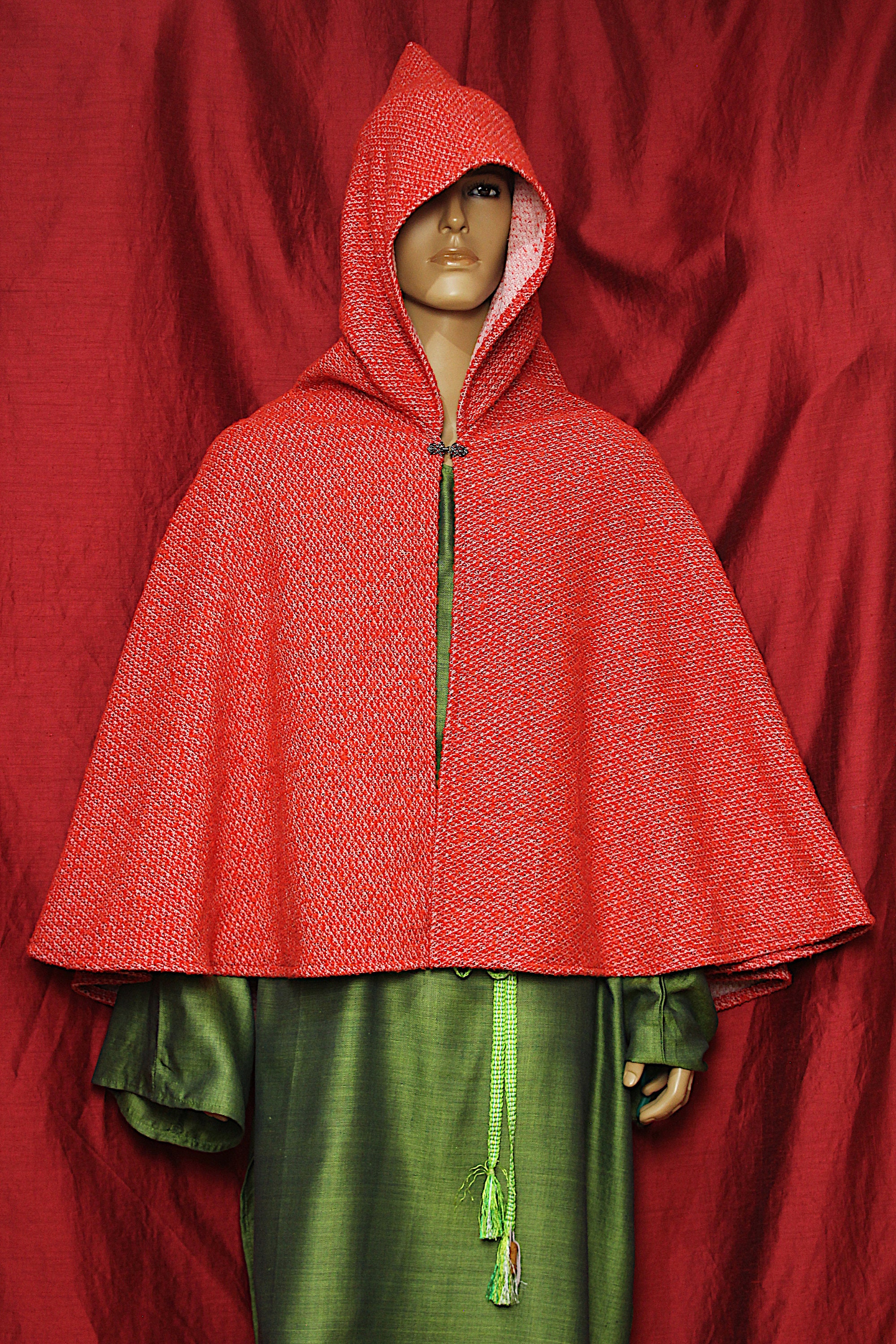 Thick and Heavy Woolen Cloak Cape With Hood and Metal Clasps, Overlay