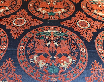 Brocaded Silk Fabric Bahram Gur 90 cms / 74 cms  Warriors Horse Lion Reenactment Byzantine Rus Viking Carolingian Ottonian 800 - 1100 A.D.