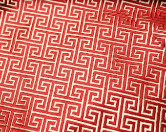 Brocaded Silk Fabric Textile Brocade Geometrical Viking Reenactment historical 1 m / 75 cms RED / GOLD