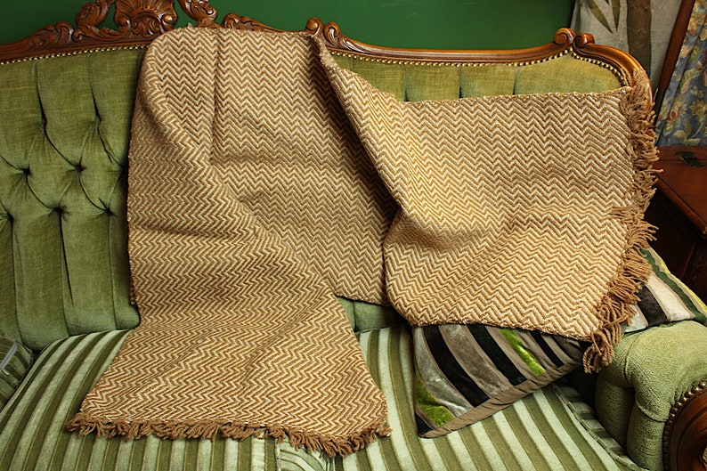 Hand-woven BLANKET 2,15 m 0,56 m Shawl Wrap Overlay Coverlet Tablecloth Carpet Viking Reenactment Early Medieval Natural Wool LARP