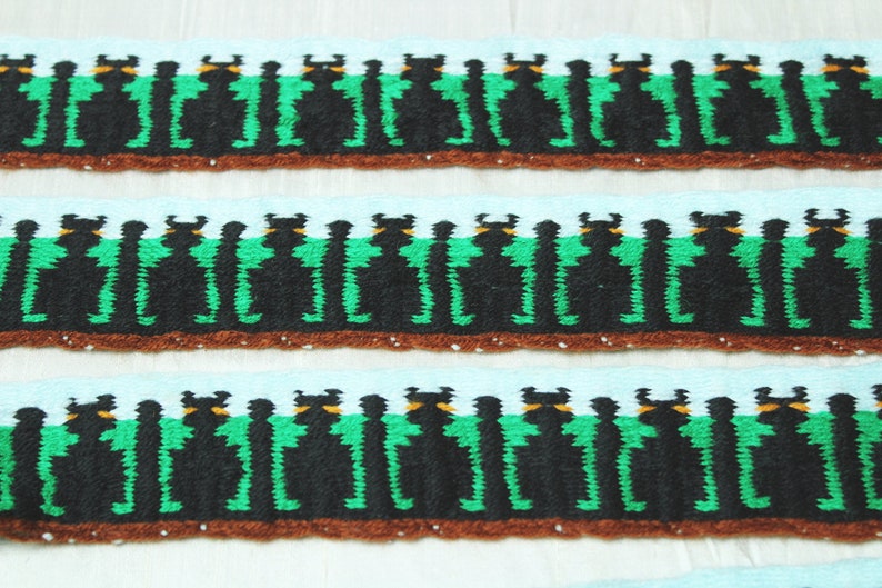 Hand-woven Band 2,53 m CATS BATS Braid trim Hand Made Tablet Card Weaving Viking Saxon Reenactment Early Medieval Wool LARP