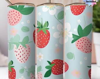 Strawberry Tumbler PNG Wrap 20 oz Skinny Tumbler Sublimation Design Digital Download Stawberry PNG Instant Download Tumbler Wrap Design File