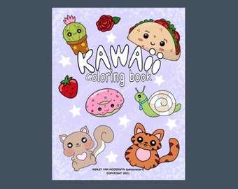 Livre de coloriage kawaii, livre de coloriage en téléchargement numérique, coloriage anime, coloriage de dessin animé, animaux kawaii, kawaii boba, pages à colorier imprimables
