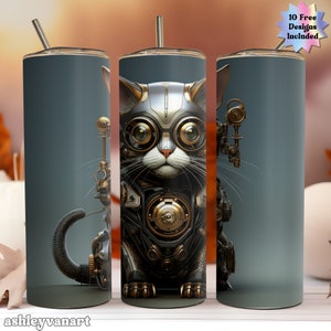 Steampunk Tumbler Wrap PNG Cat Tumbler 20 oz Skinny Tumbler Sublimation Design Digital Download PNG Instant Digital Download Tumbler Design