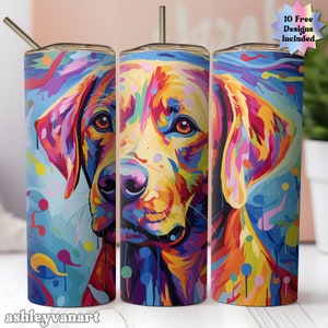 Colorful Labrador 20 oz Skinny Tumbler Sublimation Design Doggy Digital Download PNG Instant Digital Download Cute Dog Tumbler Wrap Design