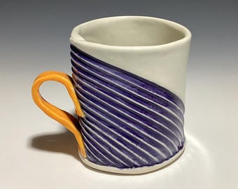 Mug  with Purple lines & Orange handle
