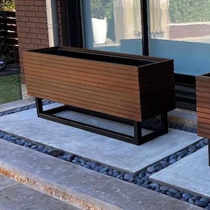 Large Mid-Century Modern Outdoor Planter with Metal Stand