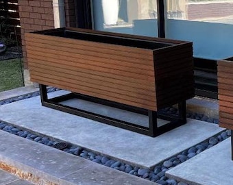 Large Mid-Century Modern Outdoor Planter with Metal Stand