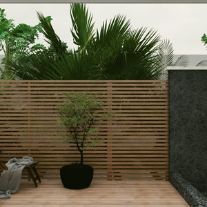 Western Red Cedar Modern Slatted Trellis & Screen Wall – Stylish Privacy and Decorative Screen