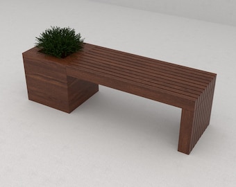 Modern Bench and Planter Combo – Indoor/Outdoor Ipe Wood Seating with Built-In Planter