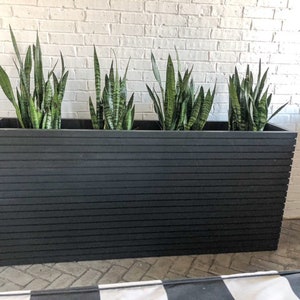 Modern slatted Planter with Trellis, horizontal lines Customer Orders Welcome Ask for pricing Black Solid Outdoor Stain image 3