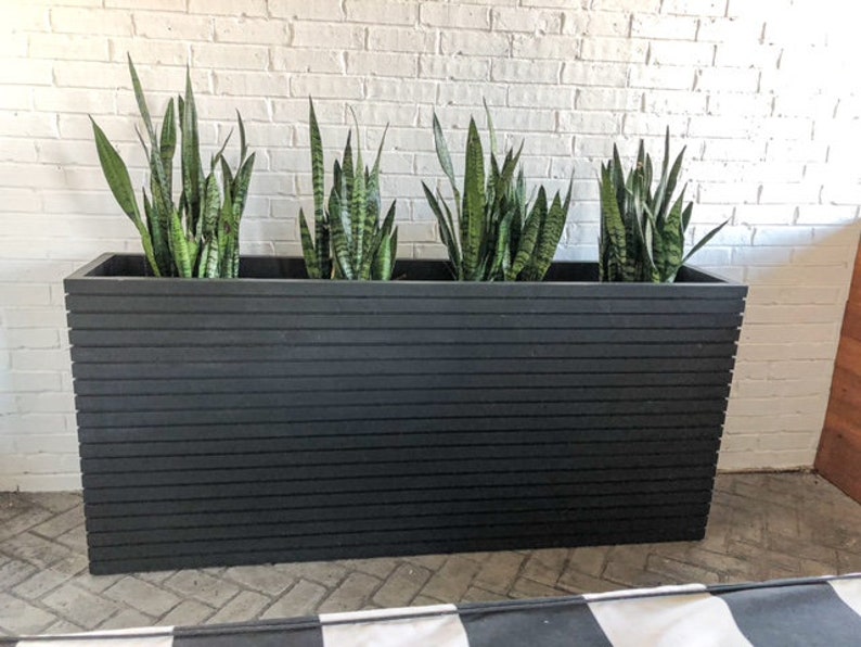 Modern slatted Planter with Trellis, horizontal lines Customer Orders Welcome Ask for pricing Black Solid Outdoor Stain image 3