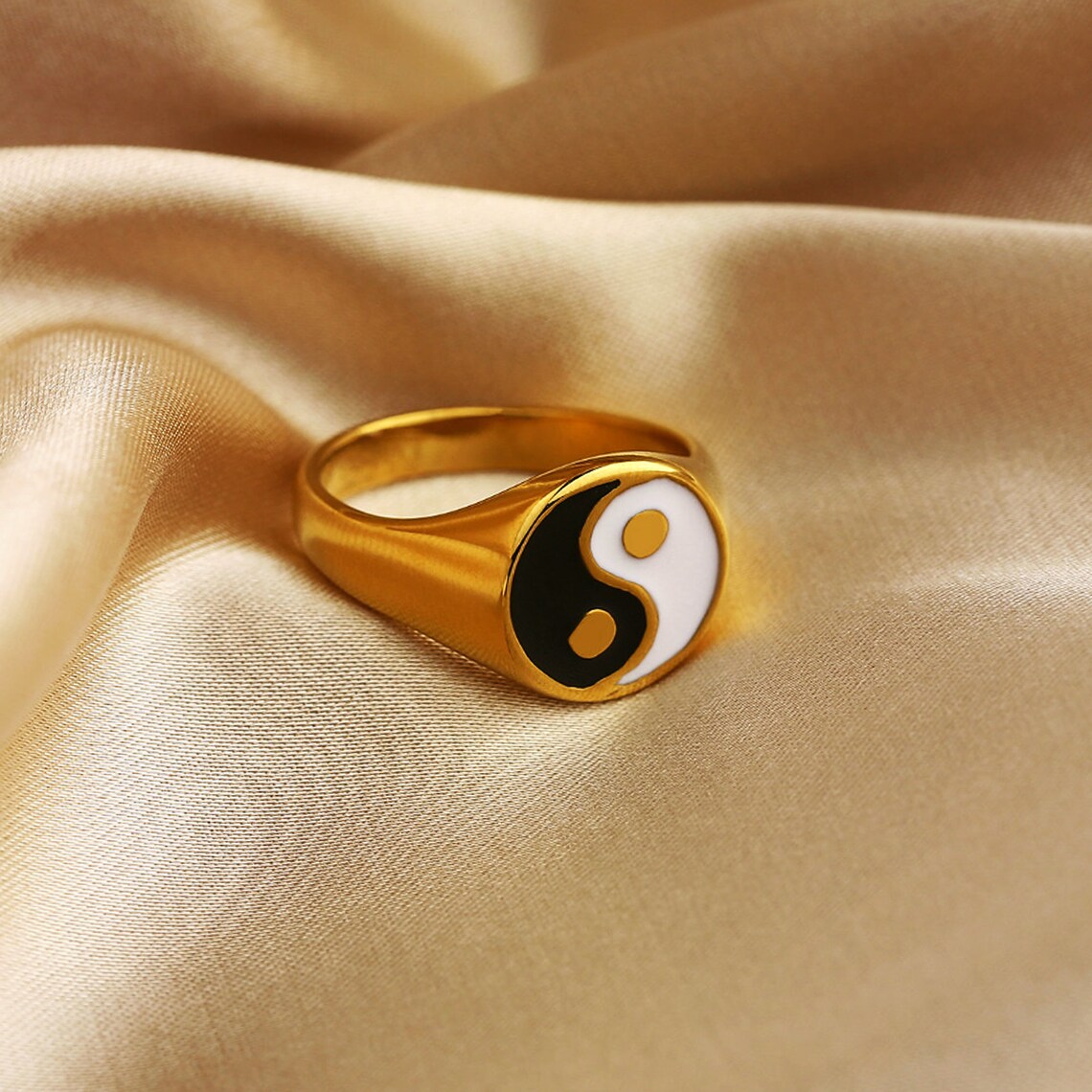 Yin Yang Ring Gold Stacking Rings Gold Dome Ring Statement Etsy