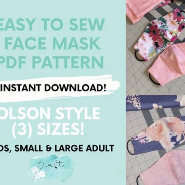 EASY To Sew! Face Mask Pattern, Easy Sewing Pattern, Face Mask, Surgical Face Mask PDF, Olson Face Mask Instructions, PDF Instant Download