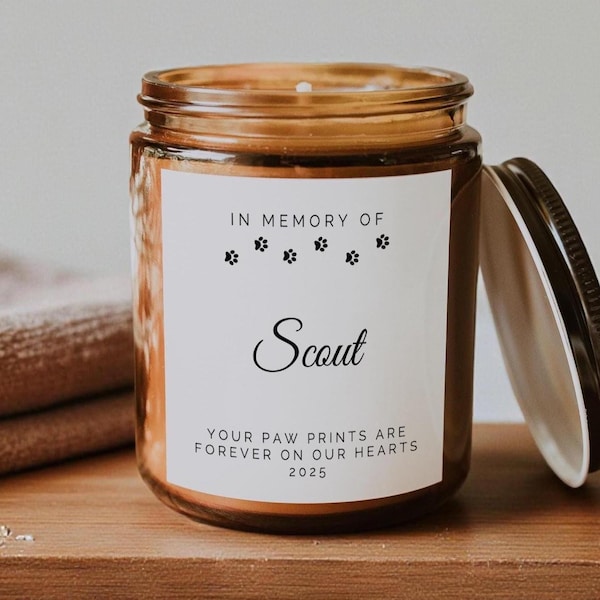 Pet Memorial Candle, Personalized Dog Loss Candle, Custom Pet Name Memorial, Paw Print Sympathy Gift