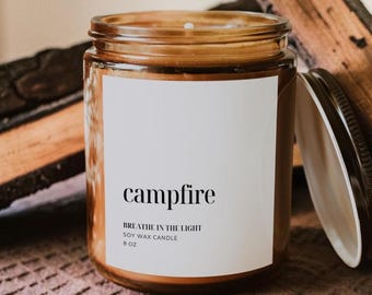 Campfire Smoke Soy Wax Candle, Gift for Nature Lovers and Campers, Outdoorsy Cozy Cabin Decor, Custom Message Under Lid