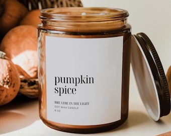 Bougie parfumée à la citrouille et aux épices, cire de soja, parfum d'automne chaleureux, parfum d'ambiance automnal, cadeau d'hôtesse pour Thanksgiving, décoration d'automne