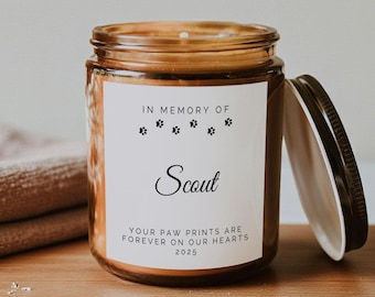 Pet Memorial Candle, Personalized Dog Loss Candle, Custom Pet Name Memorial, Paw Print Sympathy Gift