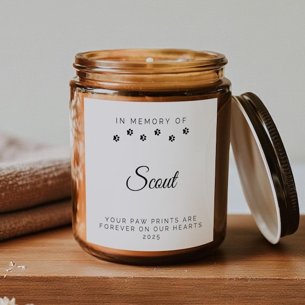Pet Memorial Candle, Personalized Dog Loss Candle, Custom Pet Name Memorial, Paw Print Sympathy Gift