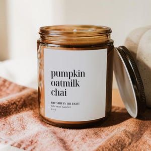 Pumpkin Oatmilk Chai Candle, Fall Soy Candle, Cozy Autumn Scent, Thanksgiving Hostess Gift, Pumpkin Candle, Fall Home Decor