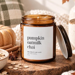Bougie parfumée à la citrouille, au lait d'avoine et au chai, bougie d'automne à la cire de soja, parfum d'automne chaleureux, cadeau idéal pour l'hôtesse de Thanksgiving, bougie à la citrouille, décoration d'automne pour la maison