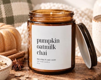 Pumpkin Oatmilk Chai Candle, Fall Soy Candle, Cozy Autumn Scent, Thanksgiving Hostess Gift, Pumpkin Candle, Fall Home Decor
