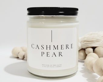 Cashmere Pear Soy Wax Candle, Home Office Decorations for Desk, Fruit Scent Aroma Candle, Relaxing Artisan Candle, Handmade Natural Candle