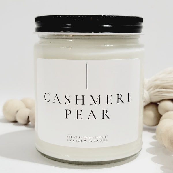 Cashmere Pear Soy Wax Candle, Home Office Decorations for Desk, Fruit Scent Aroma Candle, Relaxing Artisan Candle, Handmade Natural Candle