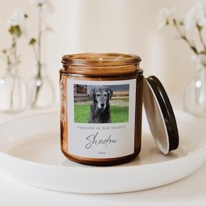Custom Dog Memorial Candle with Photo – Personalized Pet Loss Gift, In Loving Memory Candle, Dog Tribute with Name & Date