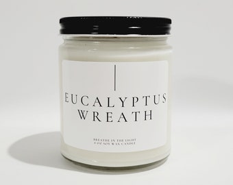 Eucalyptus Wreath Soy Candle Aromatherapy Candle Calming Gifts Relaxing Gifts for Women Candle Gift Refreshing Scent Candle