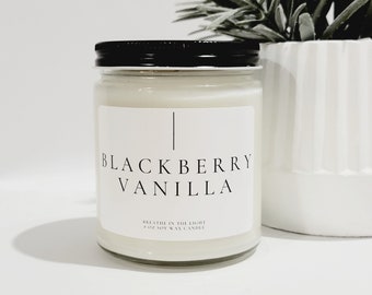 Blackberry Vanilla Soy Wax Candle, Natural Elegant Scented Gift, Farmhouse Decor, Thinking of You, Beautiful Handmade Candle