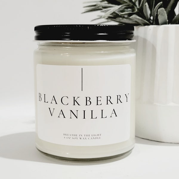 Blackberry Vanilla Soy Wax Candle, Natural Elegant Scented Gift, Farmhouse Decor, Thinking of You, Beautiful Handmade Candle
