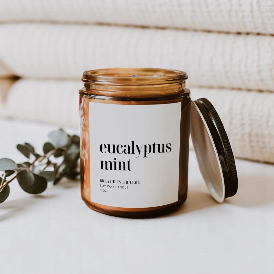 Eucalyptus Mint Soy Candle, Spa Candle Gift, Clean Fresh Scent, Calming ...