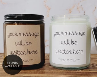 Personalized Valentine's Day Candle Gift, Custom Message Candle, Choose Your Own Message, Valentine Gift, Romantic Gift for Her, Friend Gift