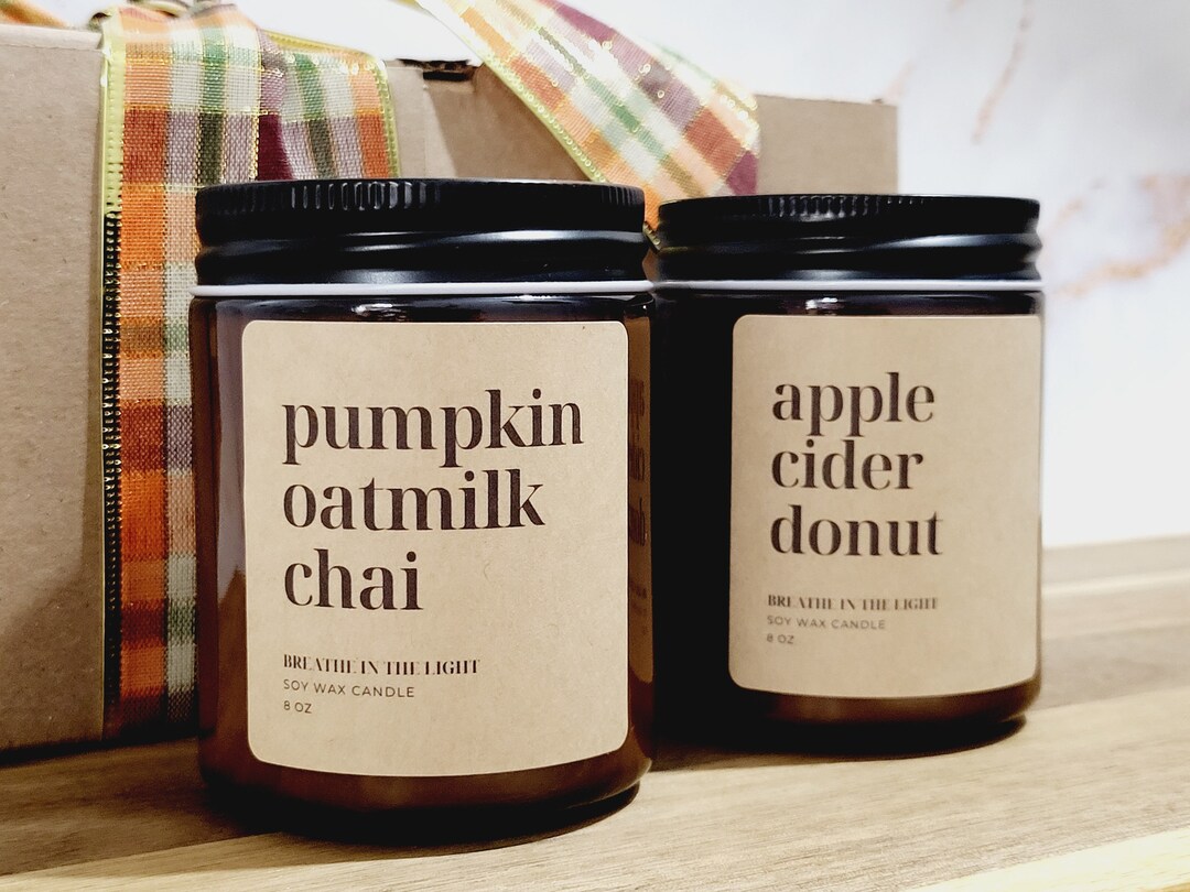 Autumn Soy Candle Set of 2, Fall Scented Candles in Amber Jar