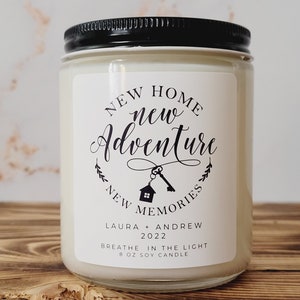 New Home New Adventures New Memories Candle, Personalized New Home Candle, New Home Family Gift, Housewarming Gift, Natural Soy Candle