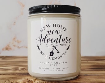 New Home New Adventures New Memories Candle, Personalized New Home Candle, New Home Family Gift, Housewarming Gift, Natural Soy Candle