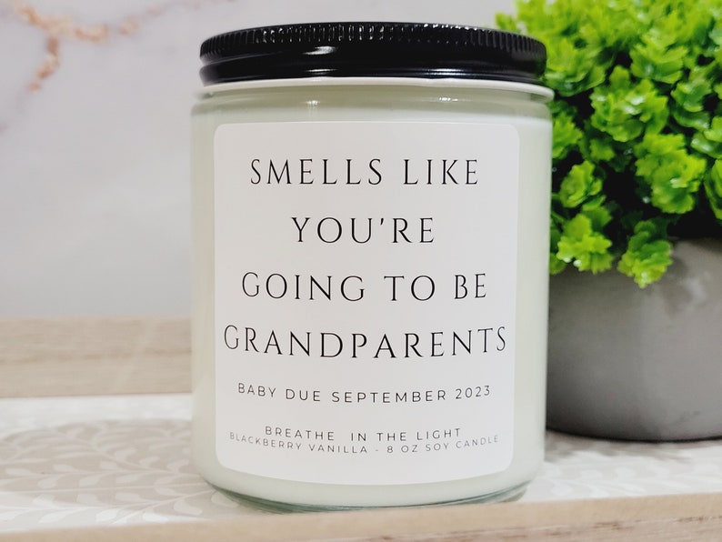 Pregnancy Anouncement Gift for Grandparents, Personalized Pregnancy Announcement Gift, Grandparents to Be Candle Gifts, Soy Wax Candle image 1