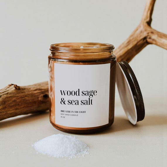 Wood Sage + Sea Salt Candle, Fresh Coastal Ocean Breeze Scent, Spa Calm Gift, Housewarming Candle, Clean Fresh Home Fragrance