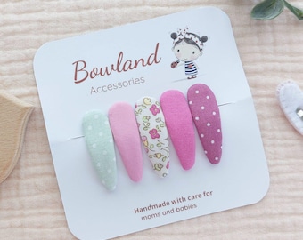 Set of Fabric Snap Hair Clips for Babies and Toddlers – Soft Handmade Baby Hair Clips – Mini Snap Clips – Gift for Baby Shower or Birthday
