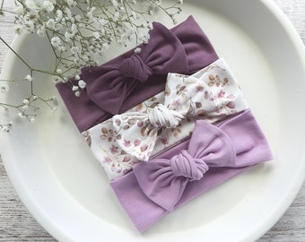 Baby Bow Headbands: Mauve, Floral and Lilac (ALL SIZES), Newborn Gift, Baby Girl Gift, Baby Shower Gift