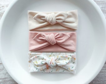 Baby Bow Headbands: Cream, Pink and Floral (ALL SIZES), Newborn Gift, Baby Girl Gift, Baby Shower Gift