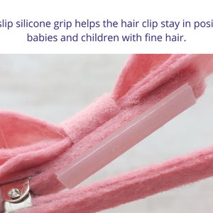Pinzas de pelo para bebés y niños pequeños, pinzas para el pelo de fieltro: pinza de pelo de búho azul, lazo de pelo rosa, pinzas de flecos, regalo recién nacido, regalo de niña bebé, regalo de ducha de bebé imagen 3