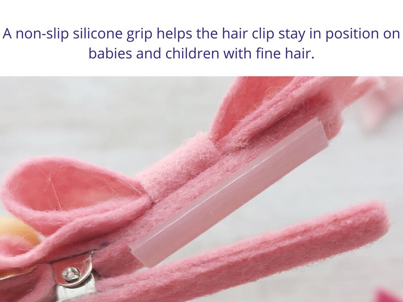 Pinzas de pelo para bebés y niños pequeños, pinzas para el pelo de fieltro: pinza de pelo de búho azul, lazo de pelo rosa, pinzas de flecos, regalo recién nacido, regalo de niña bebé, regalo de ducha de bebé imagen 3
