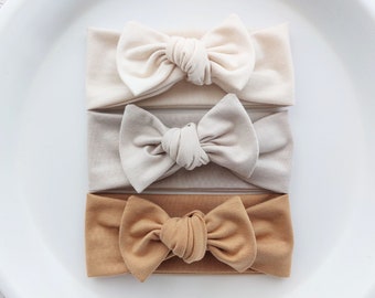 Baby Bow Headbands: Natural Beige, Beige and Camel (ALL SIZES), Newborn Gift, Baby Girl Gift, Baby Shower Gift