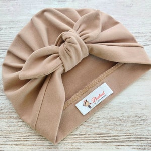 Bonnets bébé, turban bébé, chapeau beige, chapeau à fleurs, chapeau cacao, cadeau nouveau-né, cadeau bébé fille, cadeau baby shower image 6