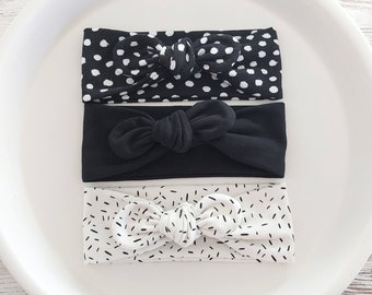 Diademas de arco para bebés: blanco y negro (TODOS LOS TALLAS), regalo para recién nacidos, regalo para niñas, regalo para baby shower