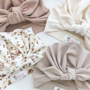 Gorros para bebé, Turbante para bebé, Gorro beige, Gorro floral, Gorro de cacao, Regalo para recién nacido, Regalo para niña, Regalo para baby shower imagen 3