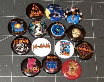 14 Def Leppard Buttons Pin Buttons Mini Vinyl LP Covers 1 Inch Pins Pyromania Hysteria